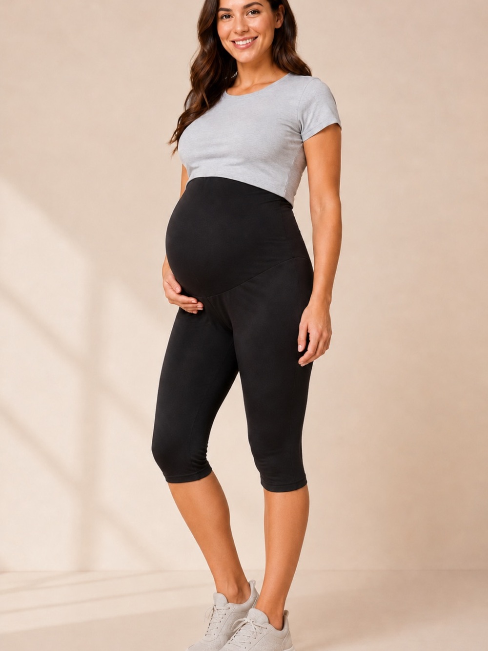 Black Maternity High-Waist Performance Capri Leggings